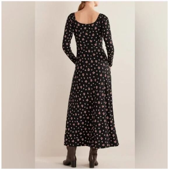 New Boden Sweetheart Midi Dress Long Sleeves Floral Black Red Women's Size 8 - Picture 2 of 12
